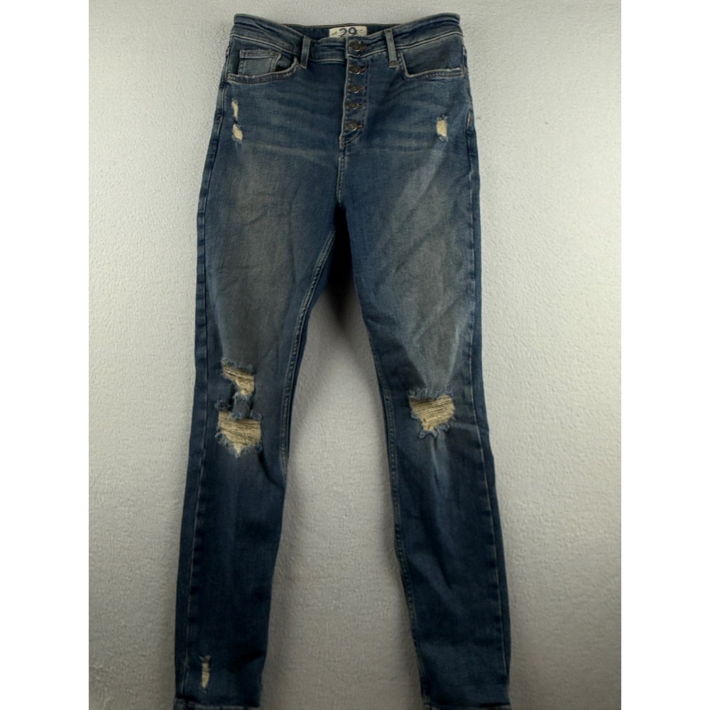 We The Free Free People High Rise Skinny Distressed Button Fly Jeans Blue 29